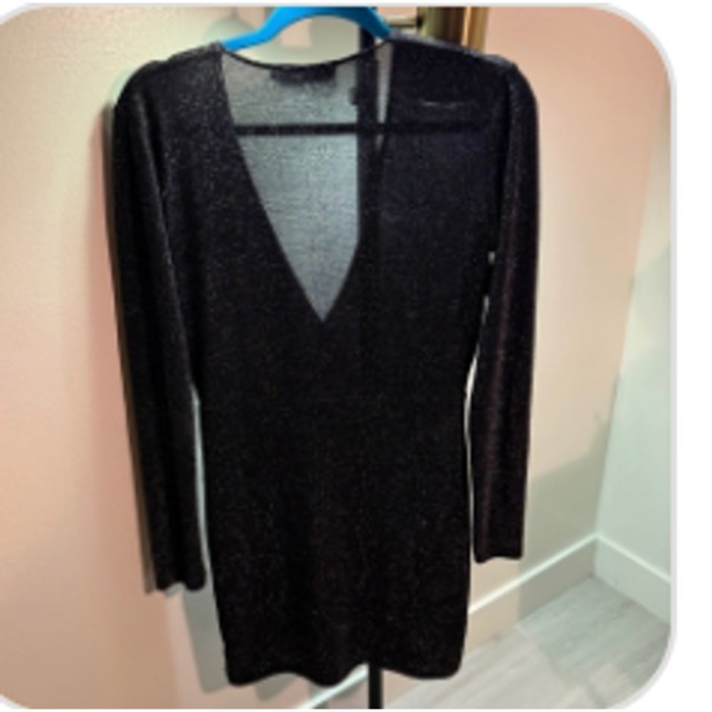 Motel Rocks Black Glitter v neck Dress LG - vegas dress, nye